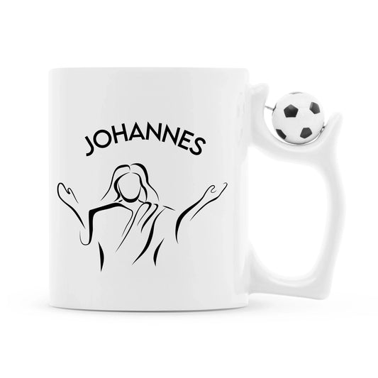 Personalisierte Fussballtasse mit Jesus Motiv